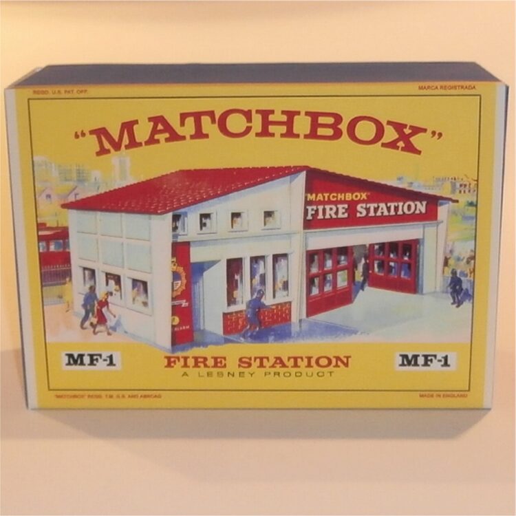 Matchbox Lesney Accessory MF-1 Fire Station Red Roof E Style Repro Box