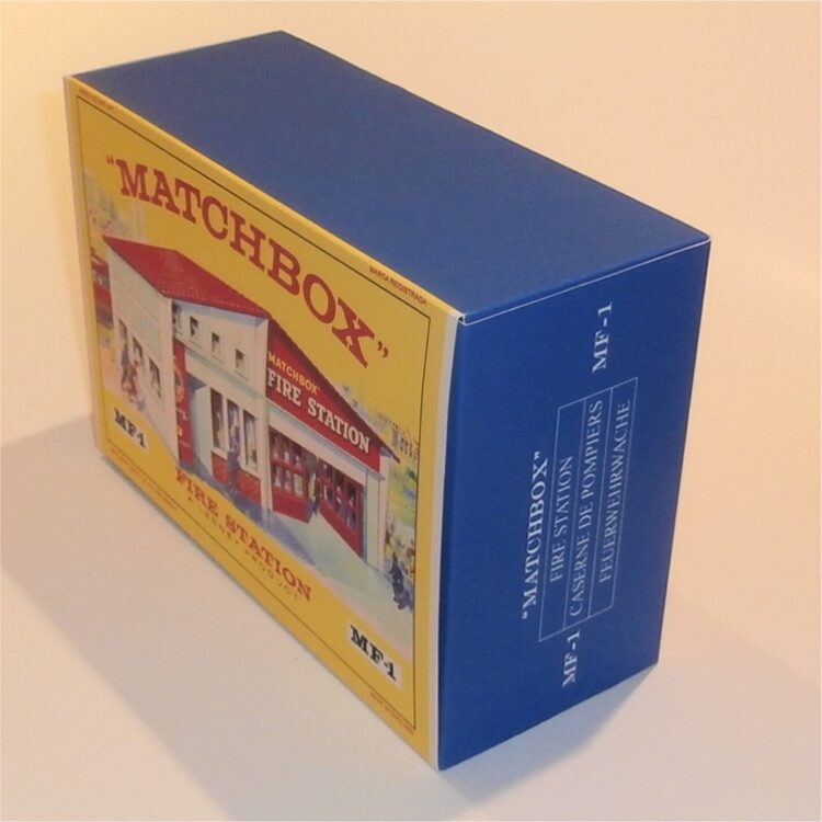 Matchbox Lesney Accessory MF-1 Fire Station Red Roof E Style Repro Box