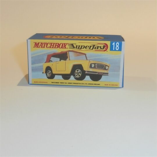 Matchbox Lesney Superfast 18 e Jeep Scout Field Car G Style Repro Box