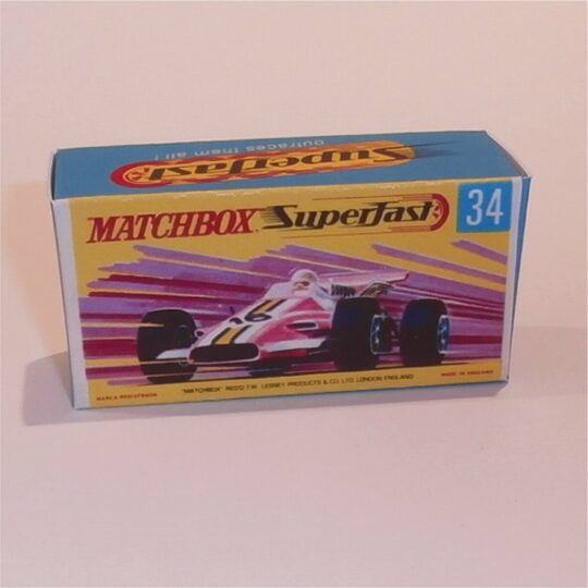 Matchbox Lesney Superfast 34 e Formula 1 Racing Car G Style Repro Box