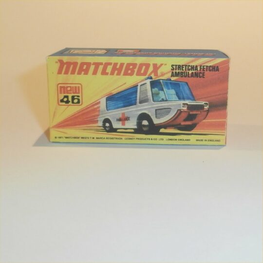 Matchbox Lesney Superfast 46 e Stretcha Fetcha Ambulance I Style Repro Box