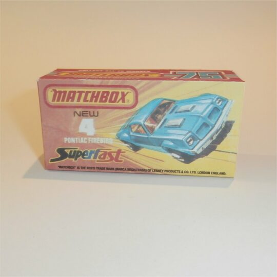 Matchbox Lesney Superfast 4 g Pontiac Firebird J Style Repro Box