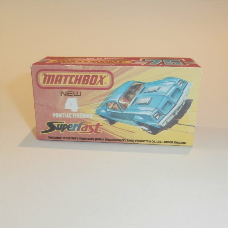 Matchbox Lesney Superfast 4 g Pontiac Firebird J Style Repro Box