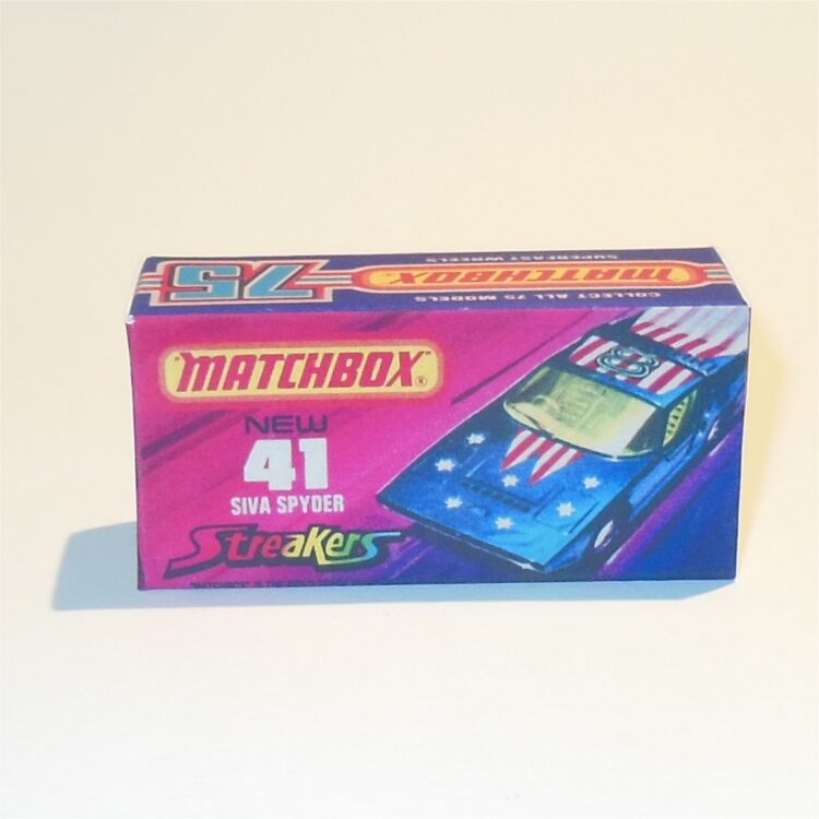 Matchbox Lesney Superfast 41 e Siva Spyder Streakers J Style Repro Box