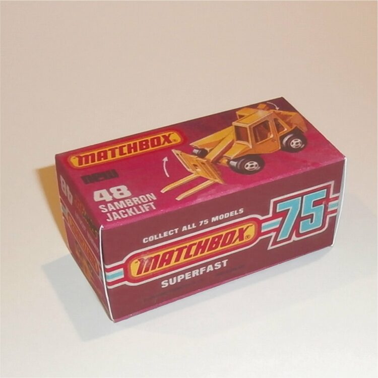 Matchbox Lesney Superfast 48 f Sambron Jacklift Fork Truck J Style Repro Box