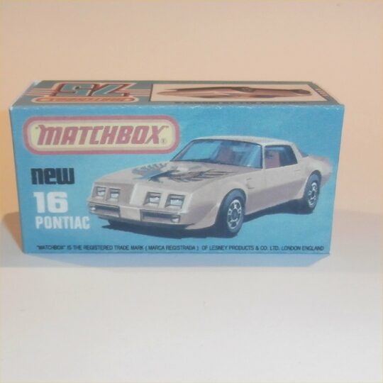 Matchbox Lesney Superfast 16 g Pontiac Firebird Trans Am K Style Repro Box