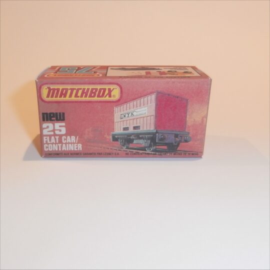 Matchbox Lesney Superfast 25 g Train Flat Car with Container K Style Repro Box