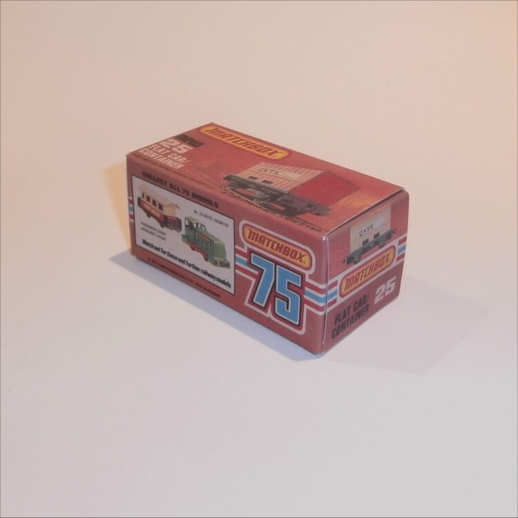 Matchbox Lesney Superfast 25 g Train Flat Car with Container K Style Repro Box