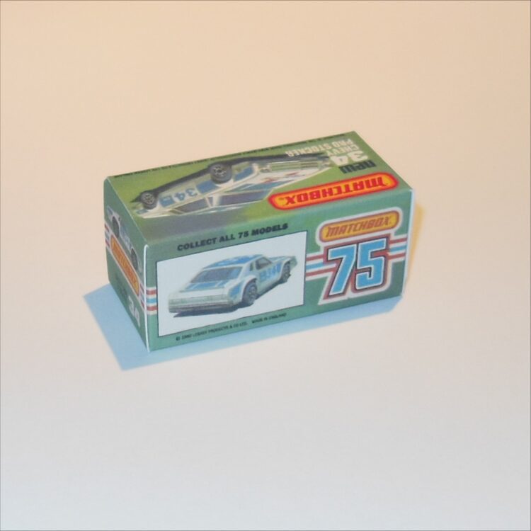 Matchbox Lesney Superfast 34 g Chevy Pro Stocker K Style Repro Box