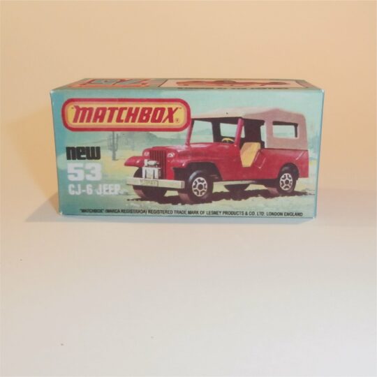 Matchbox Lesney Superfast 53 f1 CJ-6 Jeep K Style Repro Box 1st Issue