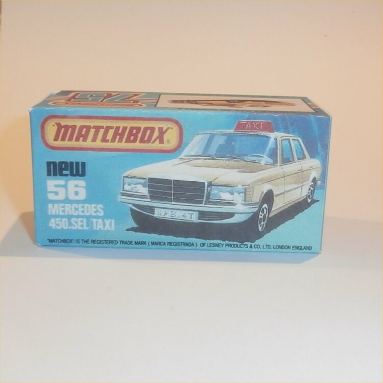 Matchbox Lesney Superfast 56 f Mercedes 450 SEL Taxi K Style Repro Box