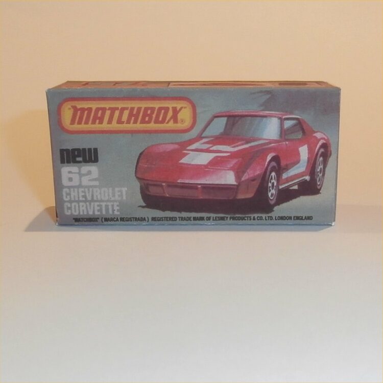 Matchbox Lesney Superfast 62 g Chevrolet Corvette Hardtop K Style Repro Box