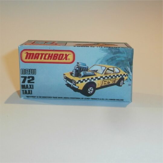 Matchbox Lesney Superfast 72 e Maxi Taxi Mercury Capri K Style Repro Box