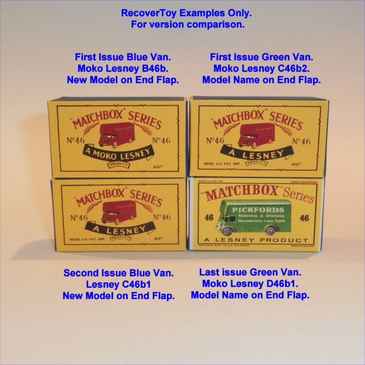 Matchbox Lesney 46 b1 Pickfords Removals Blue Van C Style Repro Box