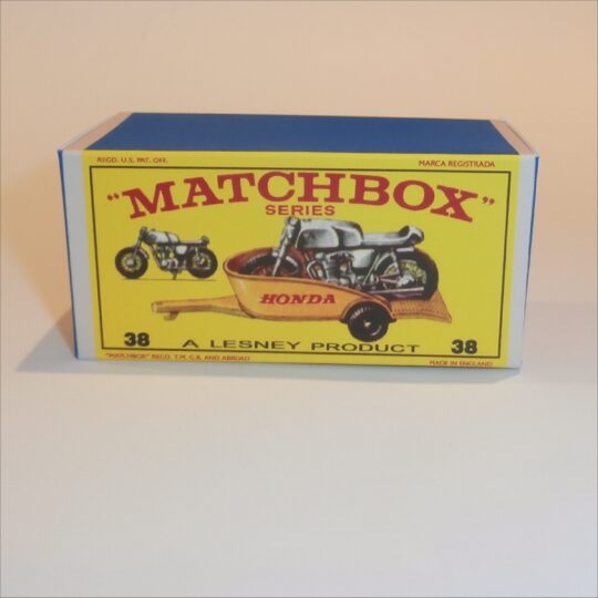 Matchbox Lesney 38c Honda Bike Yellow Trailer E Style Repro Box