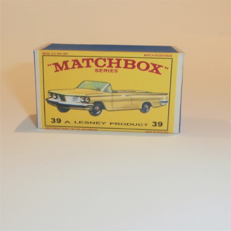 Matchbox Lesney 39b Pontiac Convertible E Style Repro Box