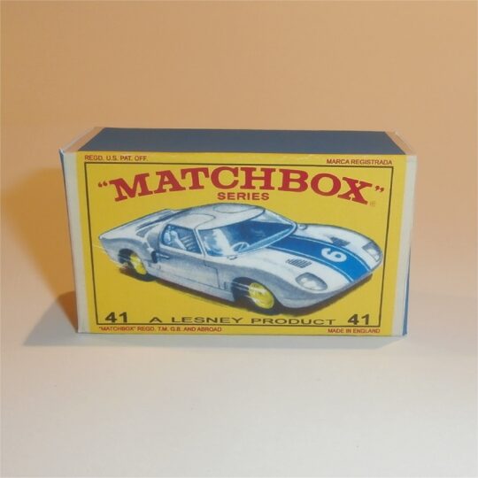 Matchbox Lesney 41c Ford GT Racing Car E Style Repro Box.