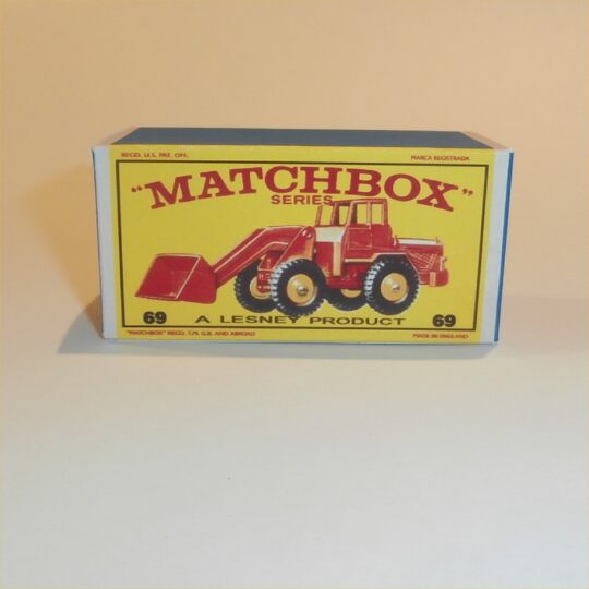 Matchbox Lesney 69 b3 Hatra Tractor Shovel Orange Yellow Hubs E Style Repro Box
