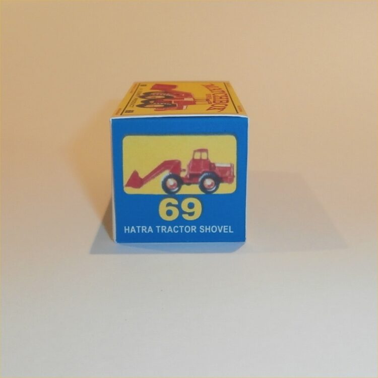 Matchbox Lesney 69 b3 Hatra Tractor Shovel Orange Yellow Hubs E Style Repro Box