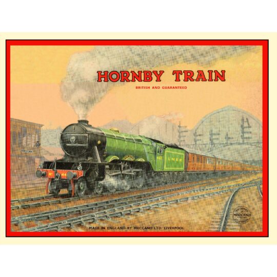 Hornby O Guage Train Set Box Lid Sheet Flying Scotsman 4-6-2 Passenger Train in Yard