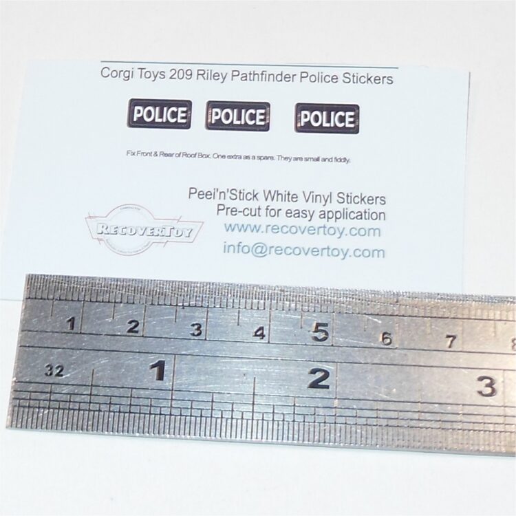 Corgi Toys 209 Riley Pathfinder Police Roofbox Stickers