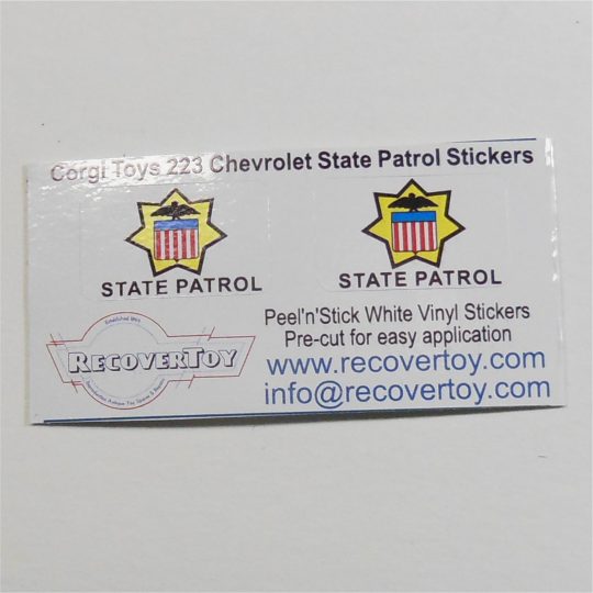 Corgi Toys 223 Chevrolet Impala State Patrol Police Stickers Set