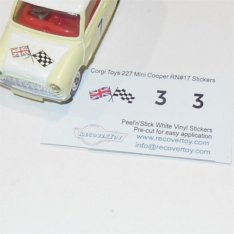 Corgi Toys 227 Morris Mini Cooper Flags & RN#3 Stickers