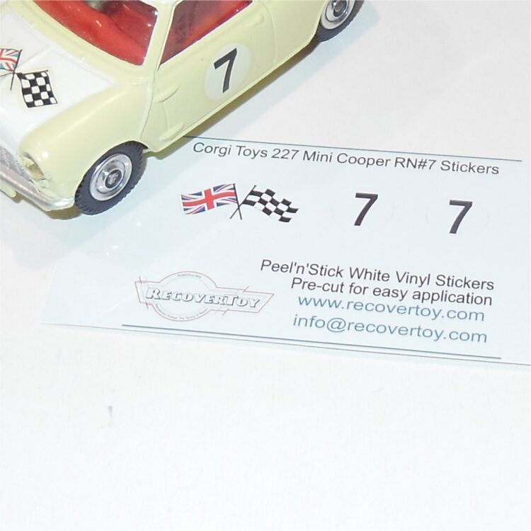 Corgi Toys 227 Morris Mini Cooper Flags & RN#7 Stickers