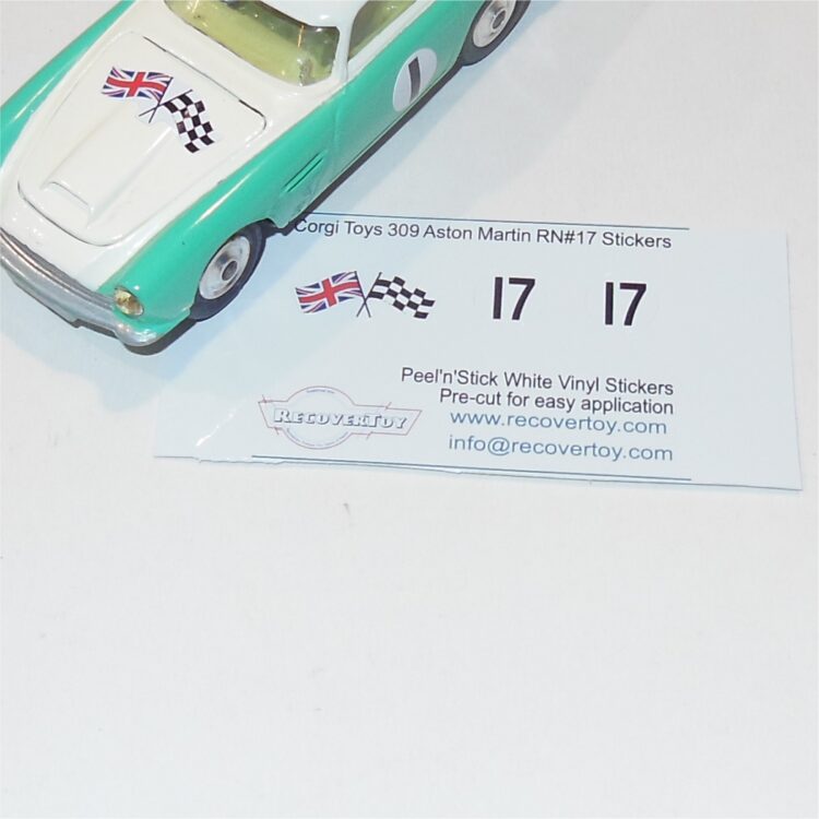 Corgi Toys 309 Aston Martin Flags & RN#17 Stickers