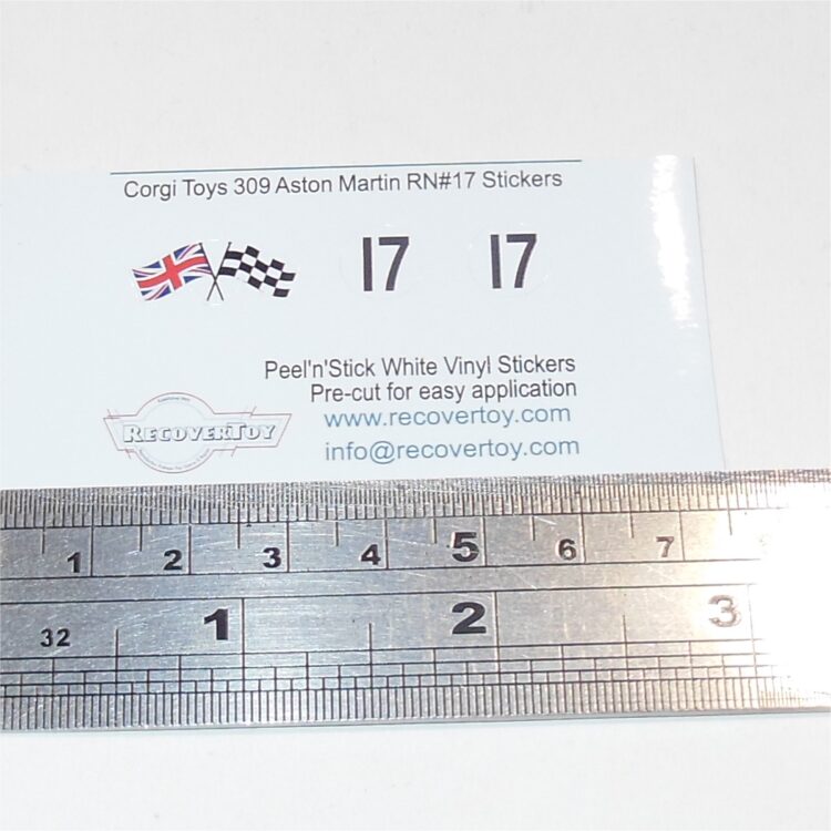 Corgi Toys 309 Aston Martin Flags & RN#17 Stickers