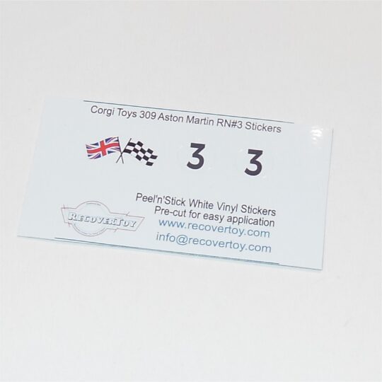 Corgi Toys 309 Aston Martin Flags & RN#3 Stickers