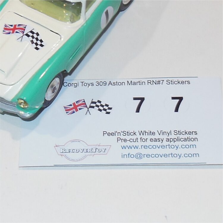 Corgi Toys 309 Aston Martin Flags & RN#7 Stickers
