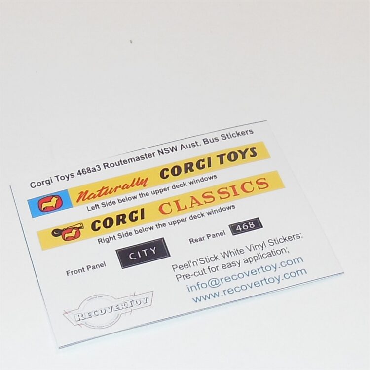 Corgi Toys 468 Routemaster Bus Sticker Set a3s Rare NSW Livery