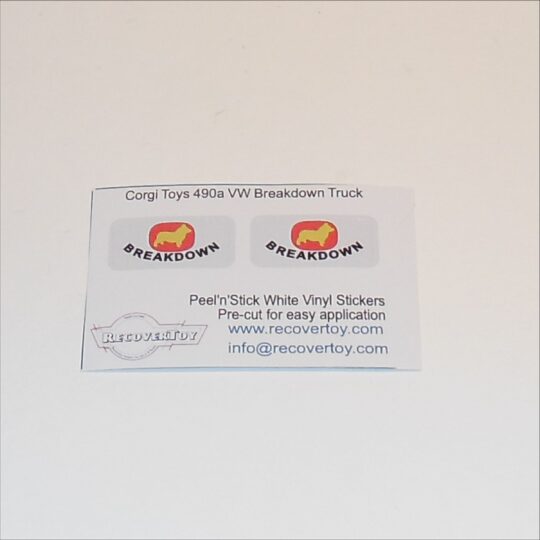 Corgi Toys 490b Volkswagen VW Breakdown Recovery Tow Truck Stickers