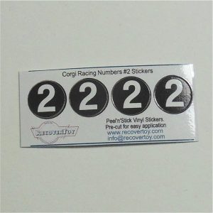 Corgi Toys Racing Cars White Number #2 on Black Roundel Set of 4 Stickers