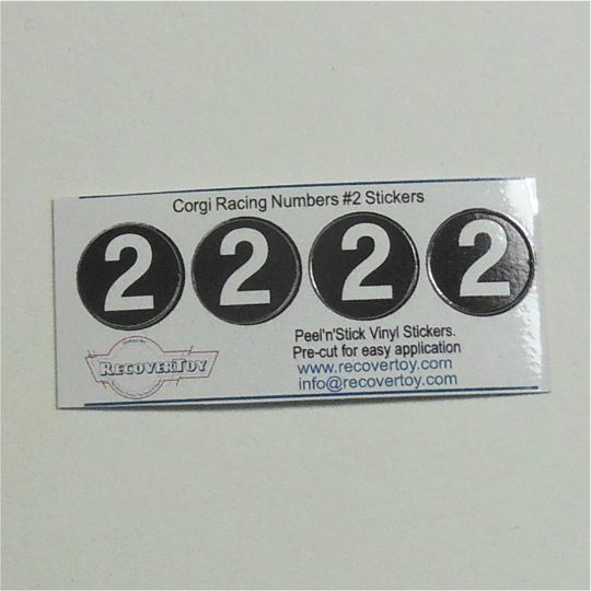 Corgi Toys Racing Cars White Number #2 on Black Roundel Set of 4 Stickers