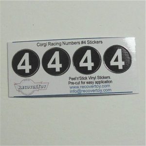 Corgi Toys Racing Cars White Number #4 on Black Roundel Set of 4 Stickers
