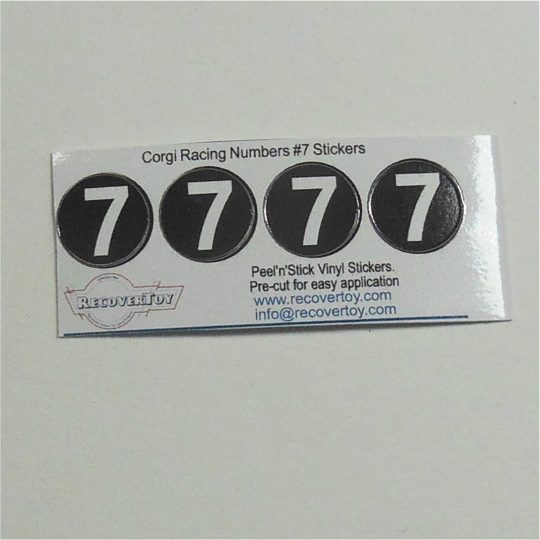 Corgi Toys Racing Cars White Number #7 on Black Roundel Set of 4 Stickers