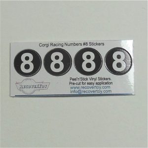 Corgi Toys Racing Cars White Number #8 on Black Roundel Set of 4 Stickers