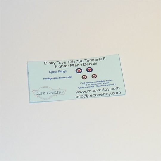 Dinky Toys 70b 730 Tempest II Fighter RAF Roundels Decal Set
