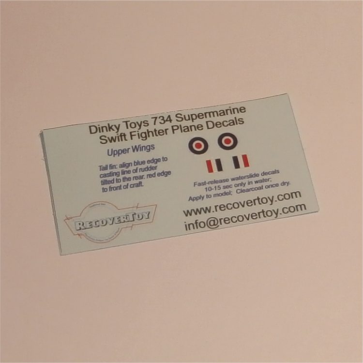 Dinky Toys 734a Supermarine Swift Fighter RAF Roundels Decal Set