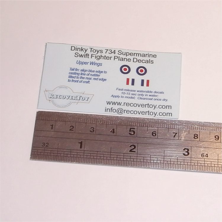 Dinky Toys 734a Supermarine Swift Fighter RAF Roundels Decal Set