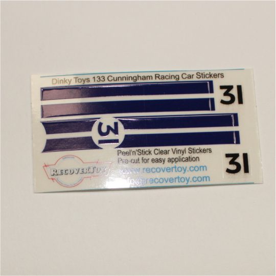 Dinky Toys 133 Cunningham Racing Car Pre-Cut Sticker Set RN#31