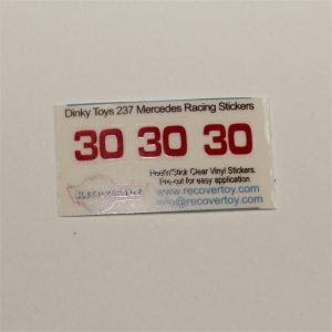 Dinky Toys 237 Mercedes Racing RN#30 Pre-cut Self-Adhesive Stickers