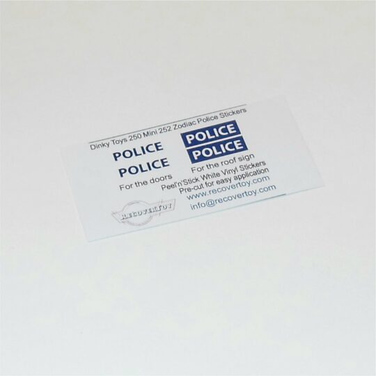 Dinky Toys 250 255 Mini Cooper Police Sticker Set