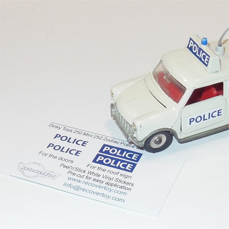 Dinky Toys 250 255 Mini Cooper Police Sticker Set