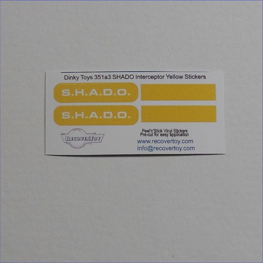 Dinky Toys 351a3 UFO SHADO Interceptor Yellow Sticker Set