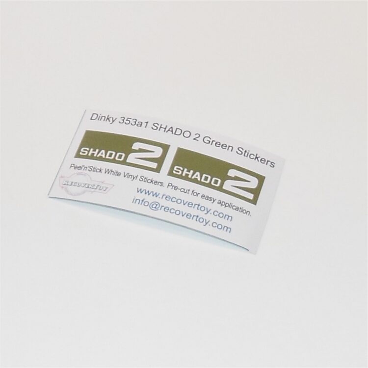 Dinky Toys 353 Shado 2 Mobile Green Side Panels Sticker Set