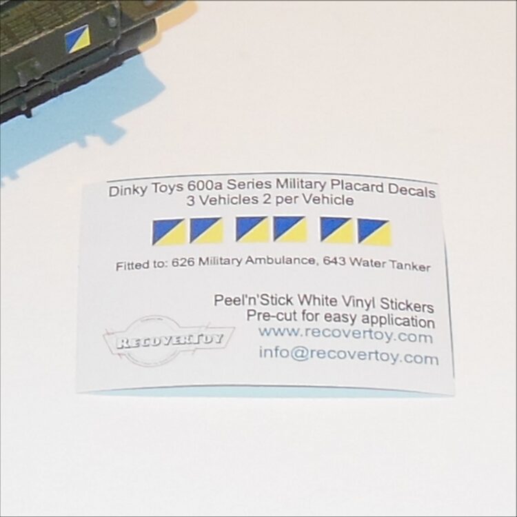 Dinky Toys 600 Series Military Placard Stickers Blue Yellow Diagonal