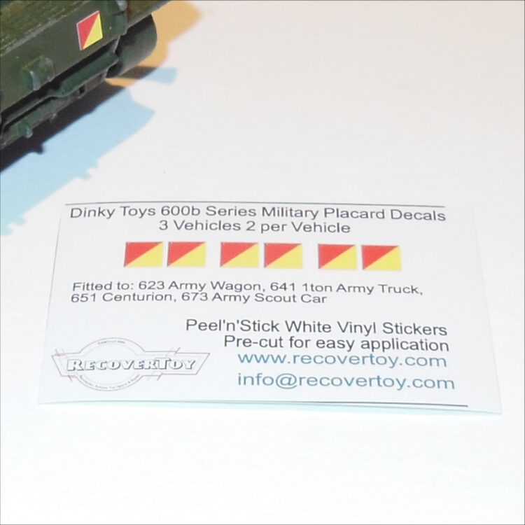 Dinky Toys 600 Series Military Placard Stickers Red Yellow Diagonal